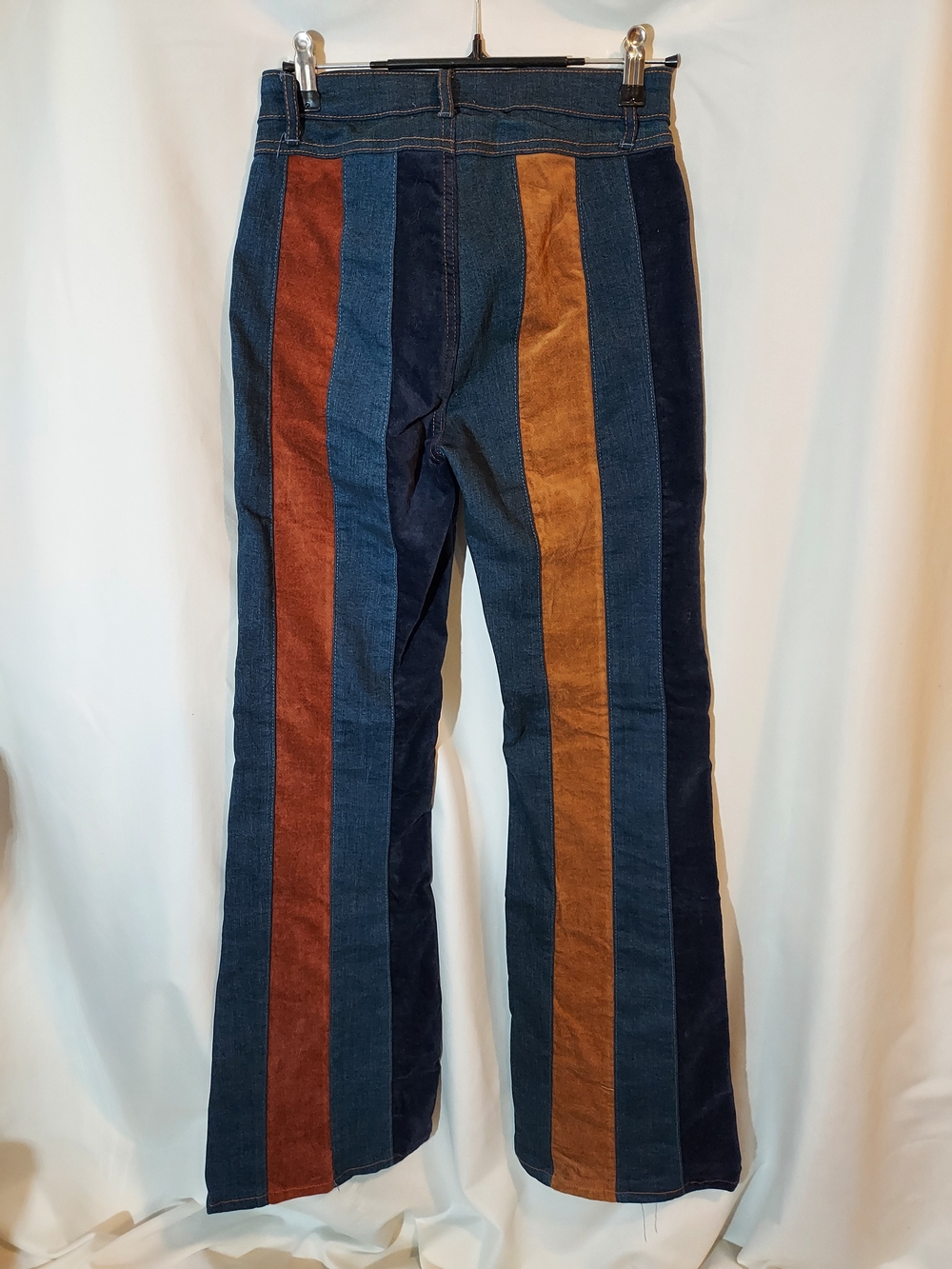 Altar'd State Daisy Suede Patchwork Stripe Flare Jeans Boho 70s Retro - 26 - Picture 2 of 10